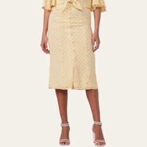LC Lauren Conrad Yellow Satin Polka Dot Midi Skirt